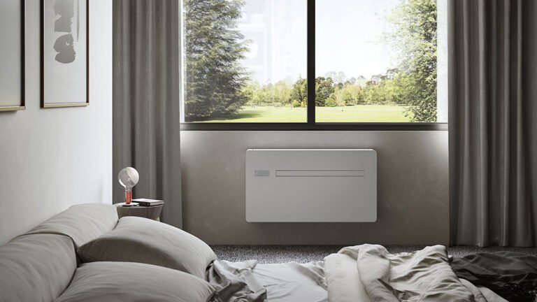 Airco zonder buitenunit met ingebouwde monoblock installatie in woonkamer