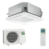 Mitsubishi plafond cassette airco – vooraanzicht Mitsubishi plafond cassette airco warmtepomp vooraanzicht, energiezuinig en stil